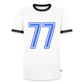 77 - T-shirt contrasté Homme - blanc/noir - Devant - AI Model Female 172 light (172cm) & AI Model Male 178 dark (178cm)