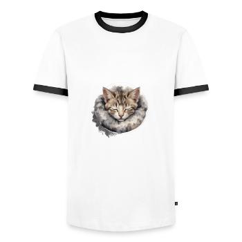 Schlafshirt mit süßer Katze Müde Kätzchen Kuscheln - Männer Kontrast-T-Shirt - Weiß/Schwarz - Vorne - AI Model Female 172 light (172cm) & AI Model Male 178 dark (178cm)