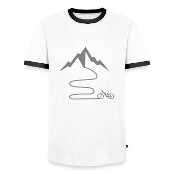 Bicycle Mountains Mountain Mountain Bike - Men's Ringer Shirt - white/black - Front - AI Model Female 172 light (172cm) & AI Model Male 178 dark (178cm)