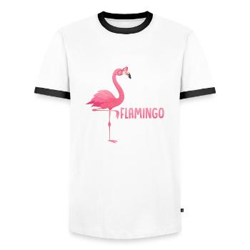 It's Flamingo Friday Cute Pink Bird - Men's Ringer Shirt - white/black - Front - AI Model Female 172 light (172cm) & AI Model Male 178 dark (178cm)