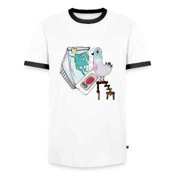 Boom Pigeon End Of The World First Strike Cartoon - Men's Ringer Shirt - white/black - Front - AI Model Female 172 light (172cm) & AI Model Male 178 dark (178cm)