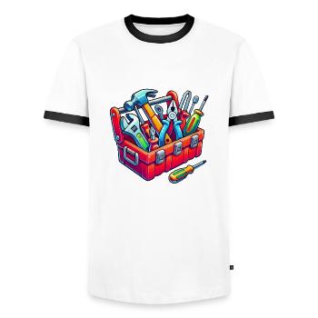 Boîte à outils - T-shirt contrasté Homme - blanc/noir - Devant - AI Model Female 172 light (172cm) & AI Model Male 178 dark (178cm)