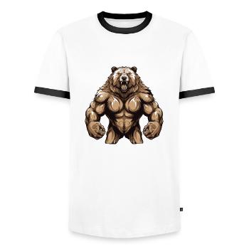 Grizzly Bear Beast Fitness Muscles - Men's Ringer Shirt - white/black - Front - AI Model Female 172 light (172cm) & AI Model Male 178 dark (178cm)
