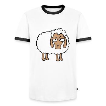 Sheep Tired Bored Look Sheep Lamb Sweet - Men's Ringer Shirt - white/black - Front - AI Model Female 172 light (172cm) & AI Model Male 178 dark (178cm)