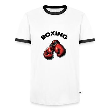 boxing - Men's Ringer Shirt - white/black - Front - AI Model Female 172 light (172cm) & AI Model Male 178 dark (178cm)