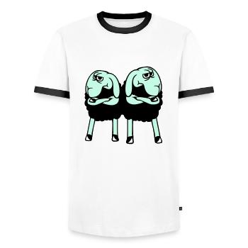 2 Sheep Crossed Arms Offended Friends Team - Men's Ringer Shirt - white/black - Front - AI Model Female 172 light (172cm) & AI Model Male 178 dark (178cm)