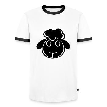 Black Sheep Face Head Small Cute Cute - Men's Ringer Shirt - white/black - Front - AI Model Female 172 light (172cm) & AI Model Male 178 dark (178cm)