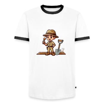 archaeologist comic - Men's Ringer Shirt - white/black - Front - AI Model Female 172 light (172cm) & AI Model Male 178 dark (178cm)