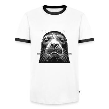 Phoque - T-shirt contrasté Homme - blanc/noir - Devant - AI Model Female 172 light (172cm) & AI Model Male 178 dark (178cm)