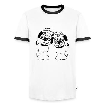 2 DJ chiens lunettes de soleil adolescent casquette casquette équipe - T-shirt contrasté Homme - blanc/noir - Devant - AI Model Female 172 light (172cm) & AI Model Male 178 dark (178cm)