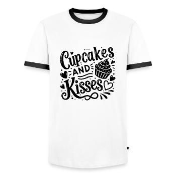 Cupcakes et bisous - T-shirt contrasté Homme - blanc/noir - Devant - AI Model Female 172 light (172cm) & AI Model Male 178 dark (178cm)
