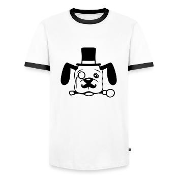 Chien M. Sir Cylindre Chapeau Monocle Lunettes Empire - T-shirt contrasté Homme - blanc/noir - Devant - AI Model Female 172 light (172cm) & AI Model Male 178 dark (178cm)