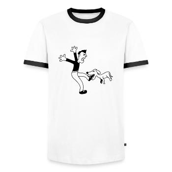 Dog Bites Man Foot Pain Attack - Men's Ringer Shirt - white/black - Front - AI Model Female 172 light (172cm) & AI Model Male 178 dark (178cm)