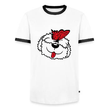 Dog Butterfly Nose Cute Funny Happy Comic - Men's Ringer Shirt - white/black - Front - AI Model Female 172 light (172cm) & AI Model Male 178 dark (178cm)