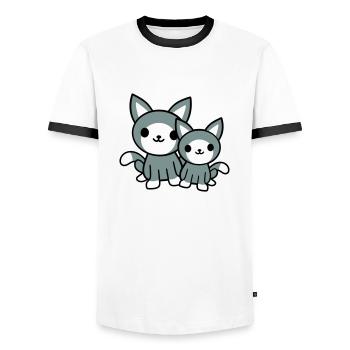 2 chats amis équipe équipage deux chatons de compagnie - T-shirt contrasté Homme - blanc/noir - Devant - AI Model Female 172 light (172cm) & AI Model Male 178 dark (178cm)