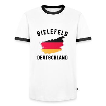 Germany Flag - Modern Brushstroke Design - Men's Ringer Shirt - white/black - Front - AI Model Female 172 light (172cm) & AI Model Male 178 dark (178cm)