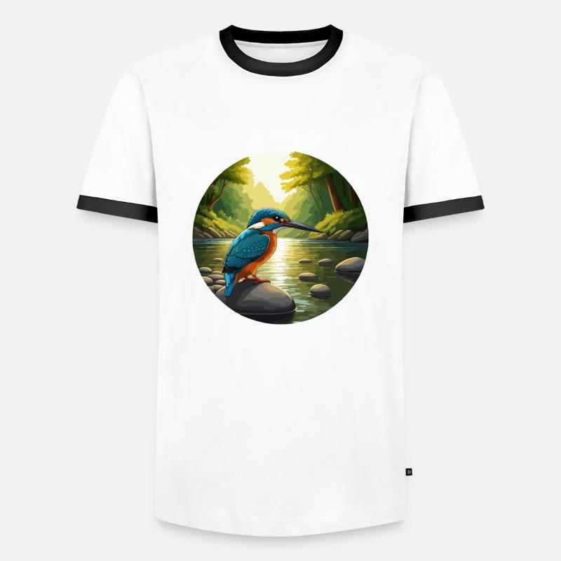 Eisvogel sitzt am Bach - Männer Kontrast-T-Shirt - Weiß/Schwarz