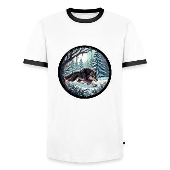 Loup dans la forêt enneigée - T-shirt contrasté Homme - blanc/noir - Devant - AI Model Female 172 light (172cm) & AI Model Male 178 dark (178cm)