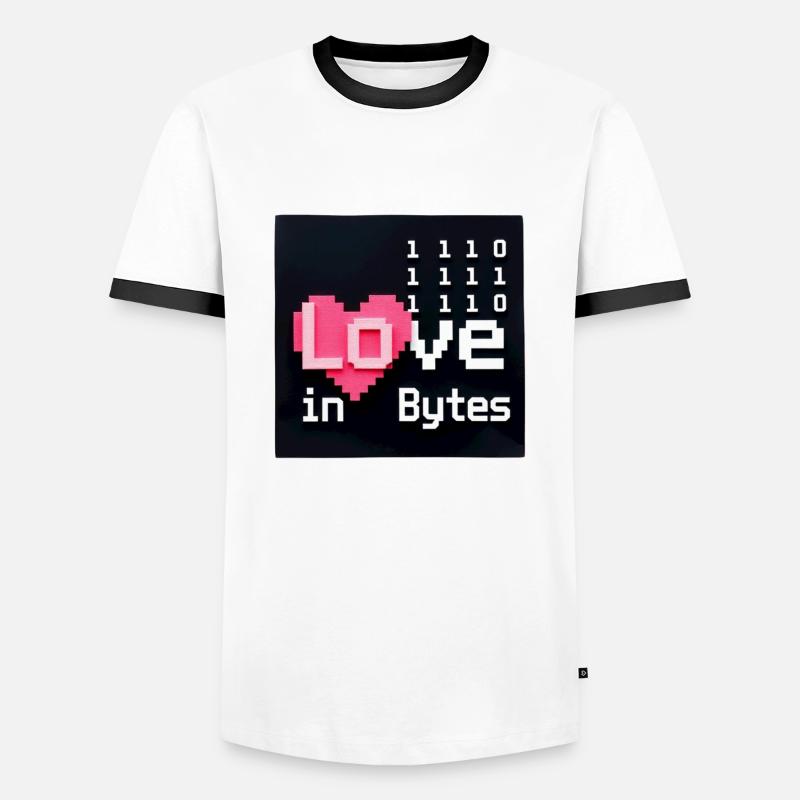 Liebe in Bytes Pixel Art - Männer Kontrast-T-Shirt - Weiß/Schwarz