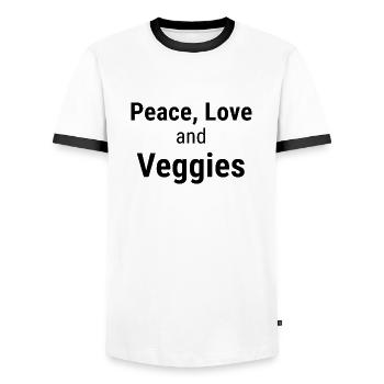 Peace, love and veggies - Men's Ringer Shirt - white/black - Front - AI Model Female 172 light (172cm) & AI Model Male 178 dark (178cm)
