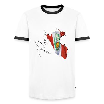 Drapeau du Pérou sur la carte du Pérou FR - T-shirt contrasté Homme - blanc/noir - Devant - AI Model Female 172 light (172cm) & AI Model Male 178 dark (178cm)