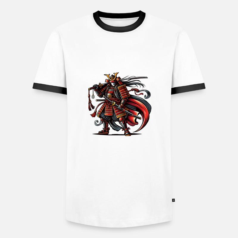 samurai comic - Männer Kontrast-T-Shirt - Weiß/Schwarz