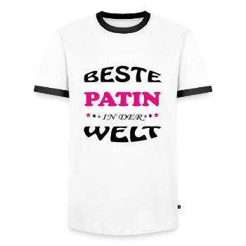 BESTE PATIN GODMOTHER IN DER WELT - Men's Ringer Shirt - white/black - Front - AI Model Female 172 light (172cm) & AI Model Male 178 dark (178cm)