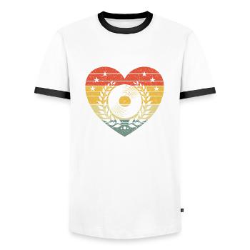 Vintage Herz mit Schallplatte – Retro Musik Design - Männer Kontrast-T-Shirt - Weiß/Schwarz - Vorne - AI Model Female 172 light (172cm) & AI Model Male 178 dark (178cm)
