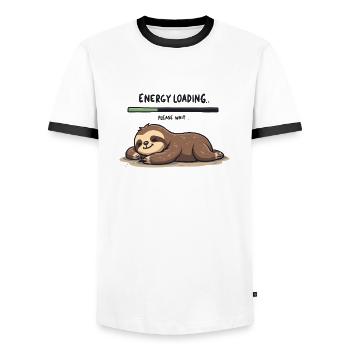 Sloth Energy Loading - Men's Ringer Shirt - white/black - Front - AI Model Female 172 light (172cm) & AI Model Male 178 dark (178cm)