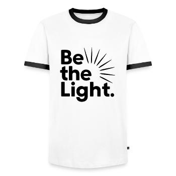 Sei das Licht - Männer Kontrast-T-Shirt - Weiß/Schwarz - Vorne - AI Model Female 172 light (172cm) & AI Model Male 178 dark (178cm)