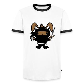 Hase Ninja Stern Kämpfer Japanischer Assassine - Männer Kontrast-T-Shirt - Weiß/Schwarz - Vorne - AI Model Female 172 light (172cm) & AI Model Male 178 dark (178cm)