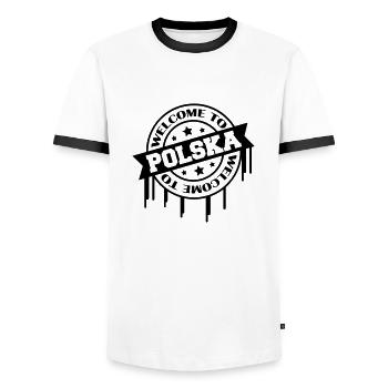 Bienvenue en Pologne - T-shirt contrasté Homme - blanc/noir - Devant - AI Model Female 172 light (172cm) & AI Model Male 178 dark (178cm)