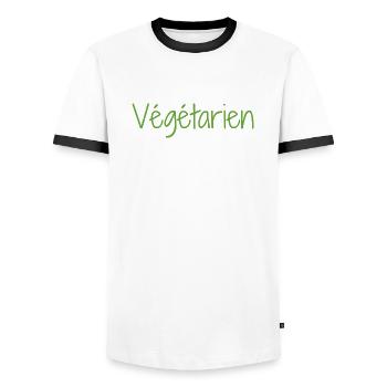 Vegetarian - Men's Ringer Shirt - white/black - Front - AI Model Female 172 light (172cm) & AI Model Male 178 dark (178cm)