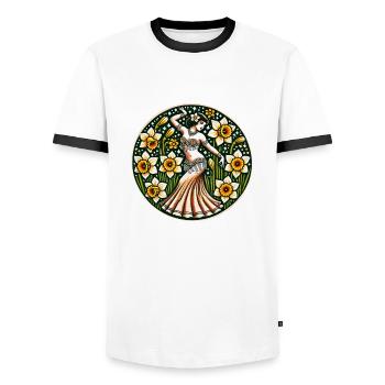 Danseuse du ventre de fleur de jonquille printanière - T-shirt contrasté Homme - blanc/noir - Devant - AI Model Female 172 light (172cm) & AI Model Male 178 dark (178cm)