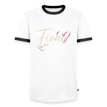 Fiona Nom Prénom Calligraphie coeur - T-shirt contrasté Homme - blanc/noir - Devant - AI Model Female 172 light (172cm) & AI Model Male 178 dark (178cm)