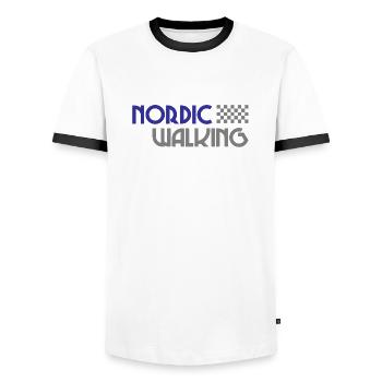 Marche nordique - Sport - Endurance - Marche - T-shirt contrasté Homme - blanc/noir - Devant - AI Model Female 172 light (172cm) & AI Model Male 178 dark (178cm)