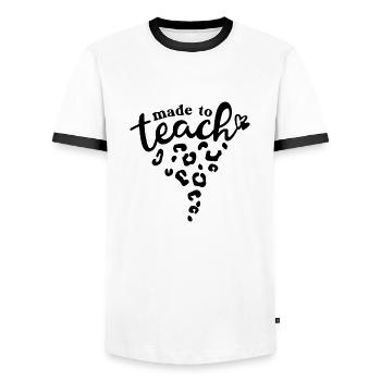 Made to Teach Leopard Print Teacher Inspiration - Men's Ringer Shirt - white/black - Front - AI Model Female 172 light (172cm) & AI Model Male 178 dark (178cm)