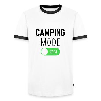 Mode Camping On - Camping-car - Extérieur - Tente - T-shirt contrasté Homme - blanc/noir - Devant - AI Model Female 172 light (172cm) & AI Model Male 178 dark (178cm)