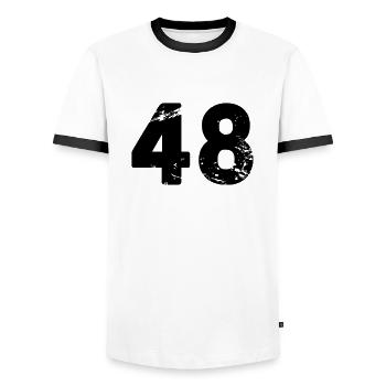 48 - Men's Ringer Shirt - white/black - Front - AI Model Female 172 light (172cm) & AI Model Male 178 dark (178cm)
