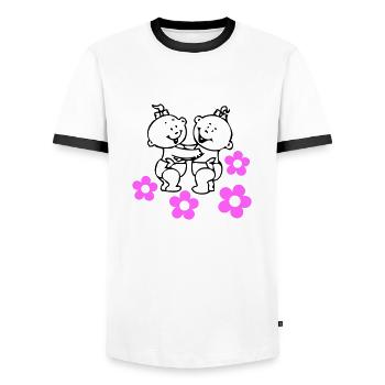 twingirls2 - T-shirt contrasté Homme - blanc/noir - Devant - AI Model Female 172 light (172cm) & AI Model Male 178 dark (178cm)