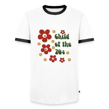 Child of the 70s - T-shirt contrasté Homme - blanc/noir - Devant - AI Model Female 172 light (172cm) & AI Model Male 178 dark (178cm)
