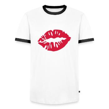 Kuss - Männer Kontrast-T-Shirt - Weiß/Schwarz - Vorne - AI Model Female 172 light (172cm) & AI Model Male 178 dark (178cm)