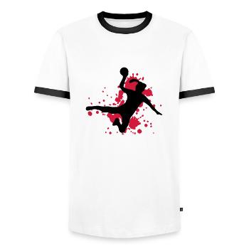frauen handball Sprungwurf - Männer Kontrast-T-Shirt - Weiß/Schwarz - Vorne - AI Model Female 172 light (172cm) & AI Model Male 178 dark (178cm)