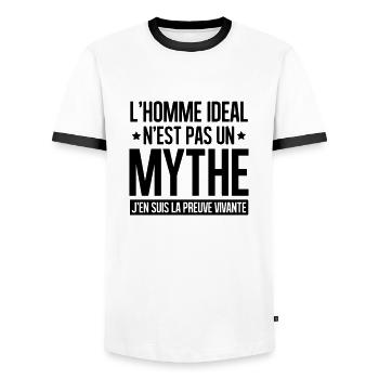 L'homme idéal n'est pas un mythe - T-shirt contrasté Homme - blanc/noir - Devant - AI Model Female 172 light (172cm) & AI Model Male 178 dark (178cm)