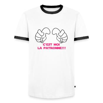 C'EST MOI La PATRONne - T-shirt contrasté Homme - blanc/noir - Devant - AI Model Female 172 light (172cm) & AI Model Male 178 dark (178cm)