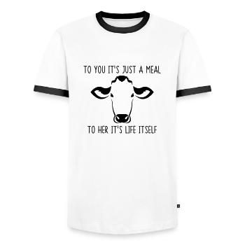 Pour vous, il est juste un repas à elle cette vie elle-même - T-shirt contrasté Homme - blanc/noir - Devant - AI Model Female 172 light (172cm) & AI Model Male 178 dark (178cm)