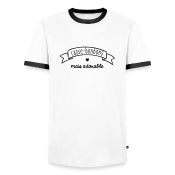 Casse bonbons mais adorable - T-shirt contrasté Homme - blanc/noir - Devant - AI Model Female 172 light (172cm) & AI Model Male 178 dark (178cm)