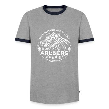 Arlberg Calling - Männer Kontrast-T-Shirt - Grau/Navy  - Vorne - AI Model Female 172 light (172cm) & AI Model Male 178 light (178cm)