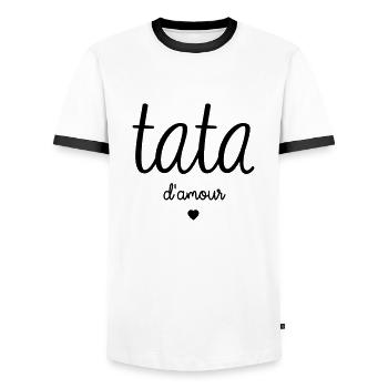 TATA D'AMOUR - T-shirt contrasté Homme - blanc/noir - Devant - AI Model Female 172 light (172cm) & AI Model Male 178 dark (178cm)