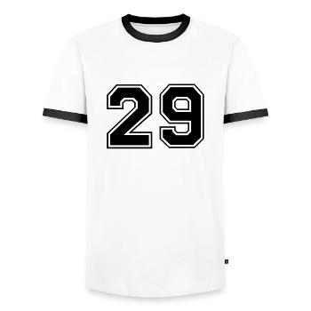 29 - Männer Kontrast-T-Shirt - Weiß/Schwarz - Vorne - AI Model Female 172 light (172cm) & AI Model Male 178 dark (178cm)